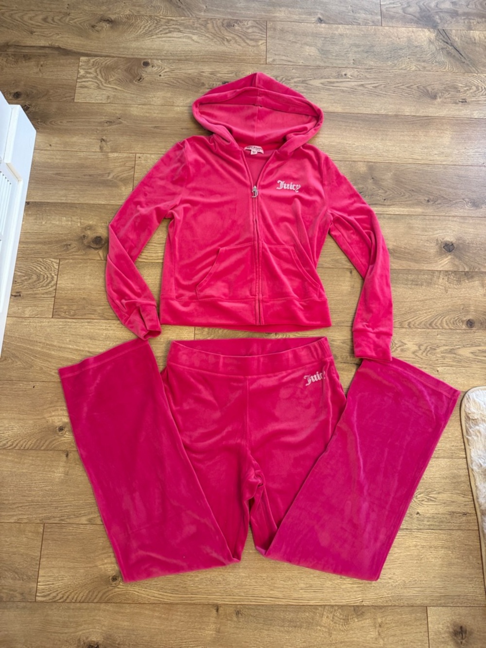 Juicy Couture Velour Tracksuit Set Pink XXL Y2K Hoodie Jacket & Pants Rhinestone